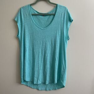 Calypso st Barths linen short sleeve v neck tshirt L Indigo Runs Big